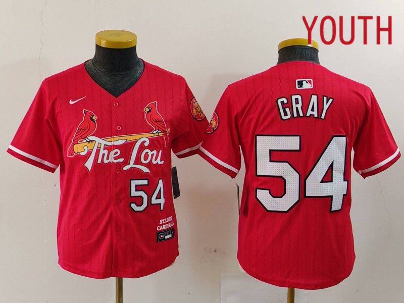 Youth St.Louis Cardinals #54 Gray Red City Edition 2024 Nike MLB Jersey style 1